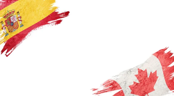 Bandiere di Spagna e Canada su sfondo bianco — Foto Stock